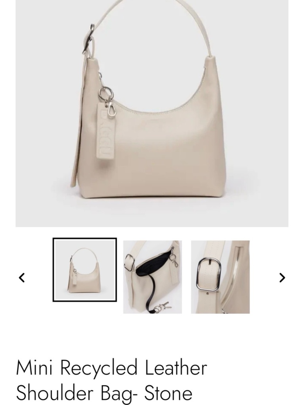 BAGGU Mini Recycled Leather Shoulder Bag - Stone Beige